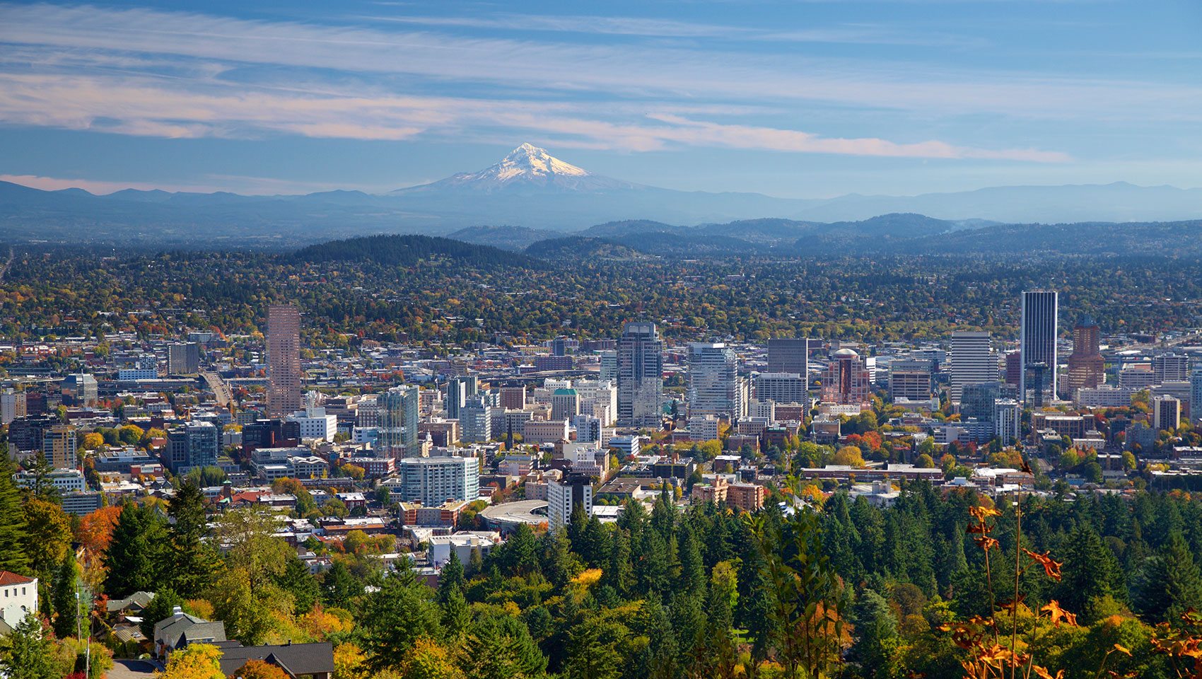 Portland in the fall with Mt. Hood