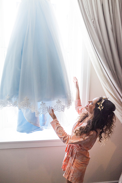 bride getting ready on wedding day